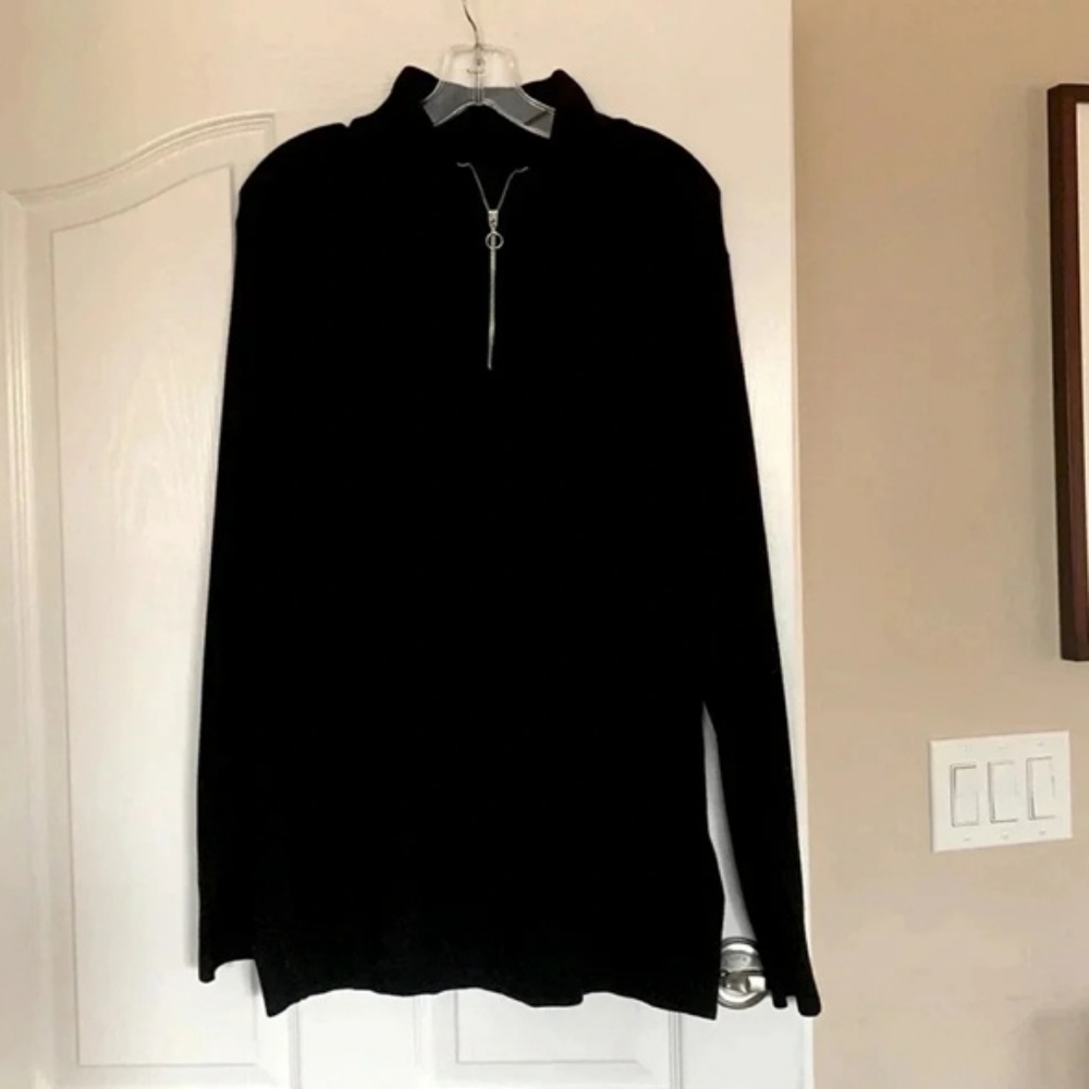 mens BLACK 1/4 ZIP cotton/modal pullover knit in perfect condition black XL